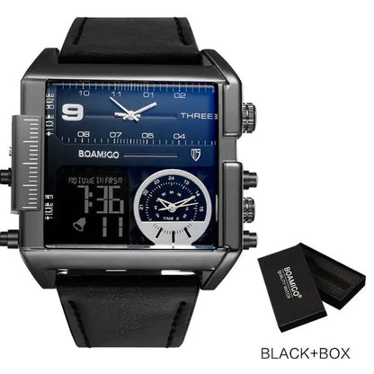 BOAMIGO Men's Military LED Quartz Watch with Leather Band