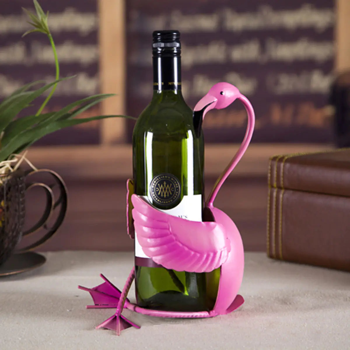 Pink Flamingo Iron Wine Bottle Holder